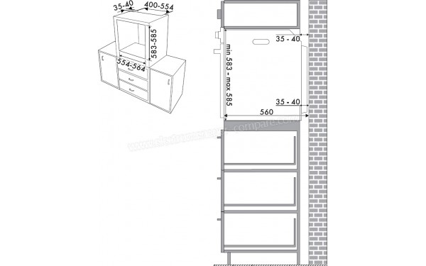 SMEG SFP6301TVX - Sch&eacute;ma technique encastrement en colonne (mm)