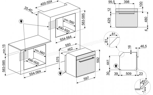 SMEG SFP641PNO - Dimensions
