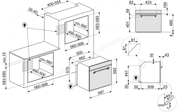 SMEG SFP67C1TAO - Dimensions
