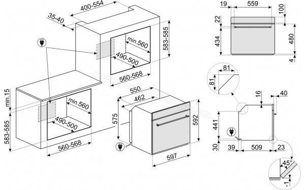 SMEG SFP68C1TAO - Dimensions
