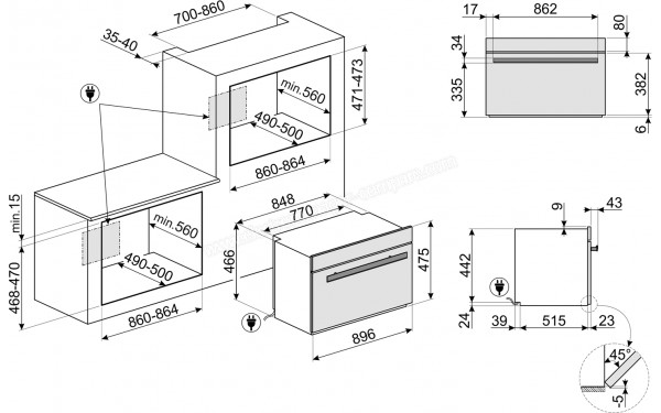 SMEG SFPR9606WTPNR - Dimensions