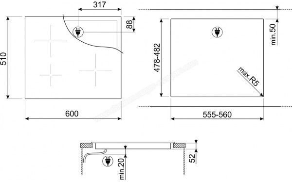 SMEG SI1B2633D - Dimensions