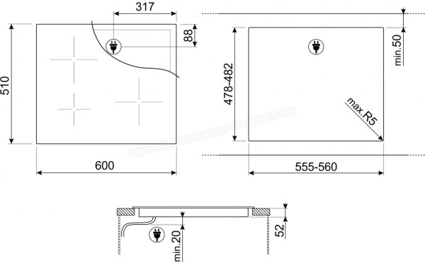 SMEG SI2631D - Dimensions