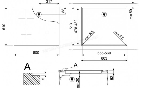 SMEG SI2631D - Dimensions