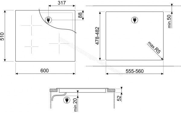 SMEG SI2641DP - Dimensions