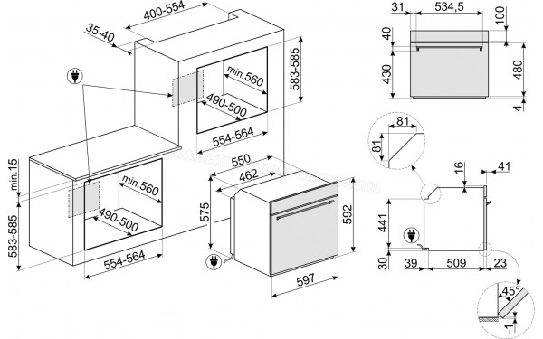 SMEG SO6303APX - Dimensions