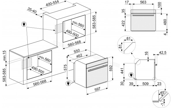 SMEG SOP6604TPTI - Dimensions
