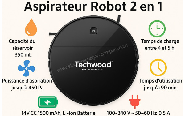 TECHWOOD TAR-2036 - Aspirateur robot 2 en 1