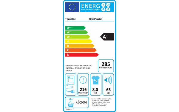 TECNOLEC TEC8PCA+2 - &Eacute;tiquette &eacute;nergie