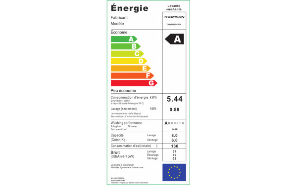 THOMSON THWD8614WH - &Eacute;tiquette &eacute;nergie