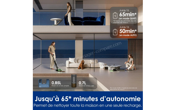 TINECO Floor One S9 Master - Autonomie jusqu'&agrave; 65 minutes
