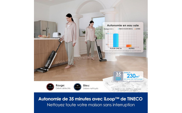 TINECO Floor One S6 - Autonomie jusqu'&agrave; 35 minutes