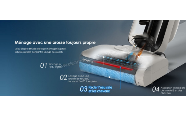 TINECO iFloor Y2 Lite - Nettoyage avec une brosse toujours propre