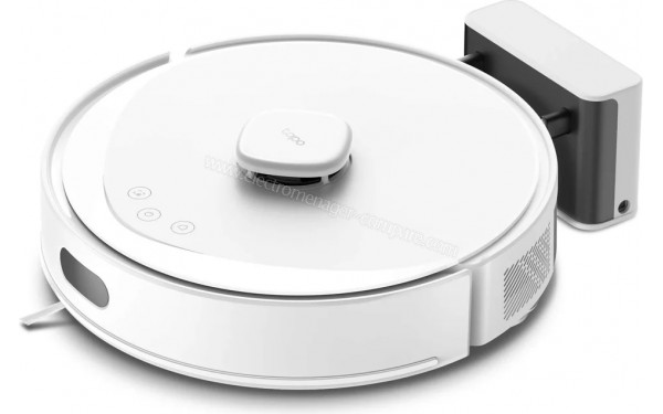 TP LINK Tapo RV30 Max Blanc - Vue de 3/4 droite sur la base de chargement