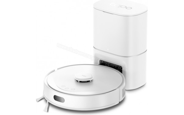 TP LINK Tapo RV30 Max Plus Blanc -  Vue de 3/4 droite sur la station de chargement