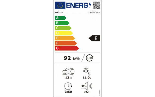 VEDETTE VDP127LW - &Eacute;tiquette &eacute;nergie v2
