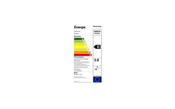 VEDETTE VST6300 - &Eacute;tiquette &eacute;nergie