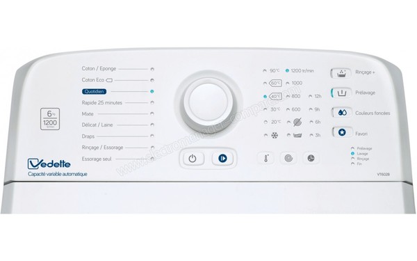 VEDETTE VT602B - Panneau de commandes (cr&eacute;dit : Boulanger)