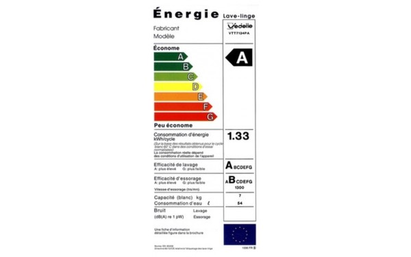 VEDETTE VTT7134PA - &Eacute;tiquette &eacute;nergie