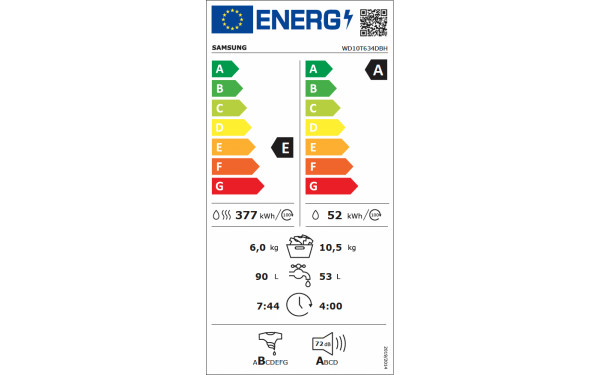 SAMSUNG WD10T634DBH - &Eacute;tiquette &eacute;nergie v2