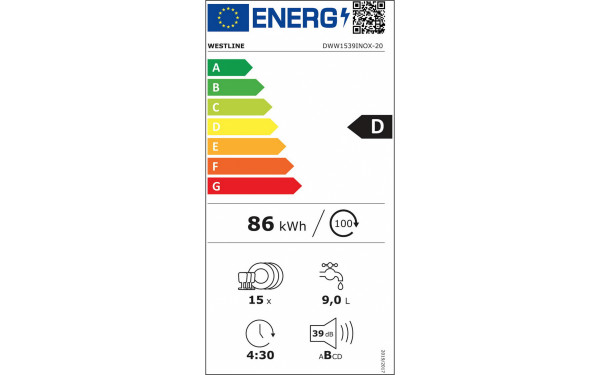 WESTLINE DWW1539INOX-20 - &Eacute;tiquette &eacute;nergie v2