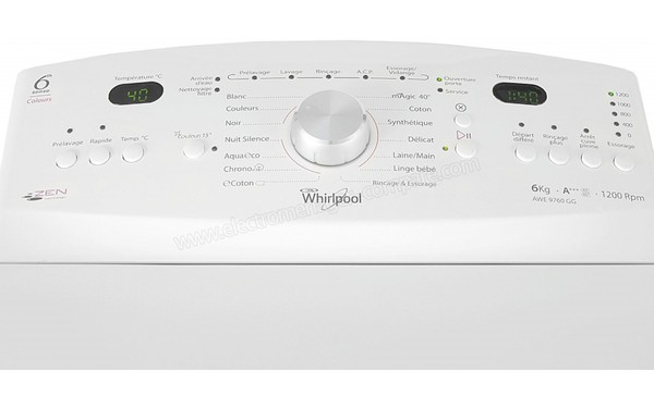 WHIRLPOOL AWE 9760 GG - Panneau de commandes (cr&eacute;dit : Darty)