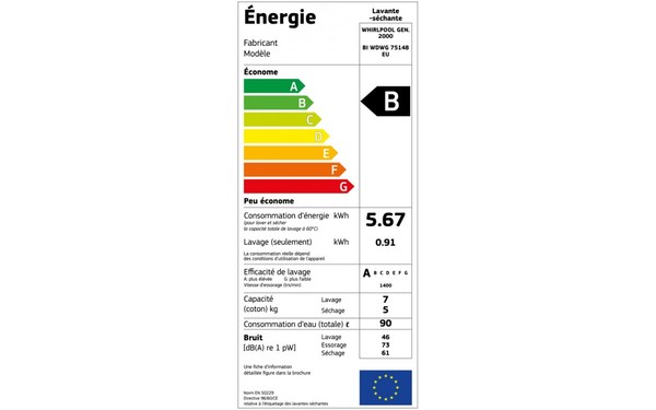 WHIRLPOOL BIWDWG75148EU - &Eacute;tiquette &eacute;nergie