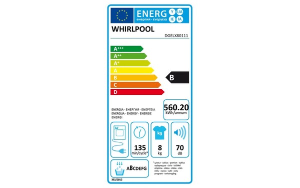 WHIRLPOOL DGELX80111 - &Eacute;tiquette &eacute;nergie