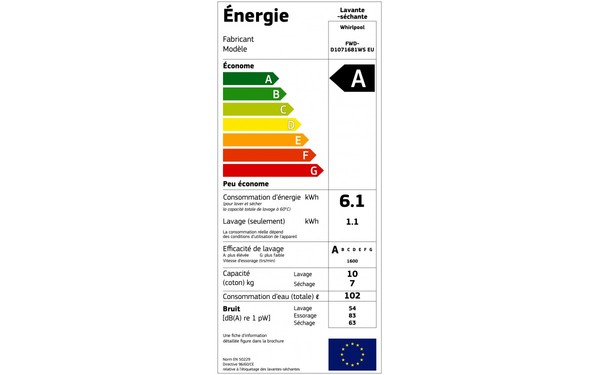 WHIRLPOOL FWDD1071681WS EU - &Eacute;tiquette &eacute;nergie