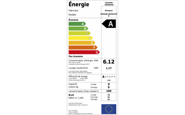 WHIRLPOOL FWDG961483WSVFRN - &Eacute;tiquette &eacute;nergie