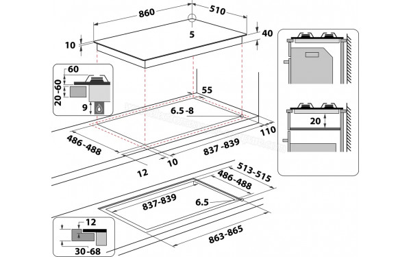 WHIRLPOOL GOWL 928/NB - Dimensions