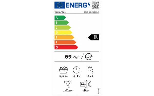 WHIRLPOOL TDLR55120SFR/N - &Eacute;tiquette &eacute;nergie v2
