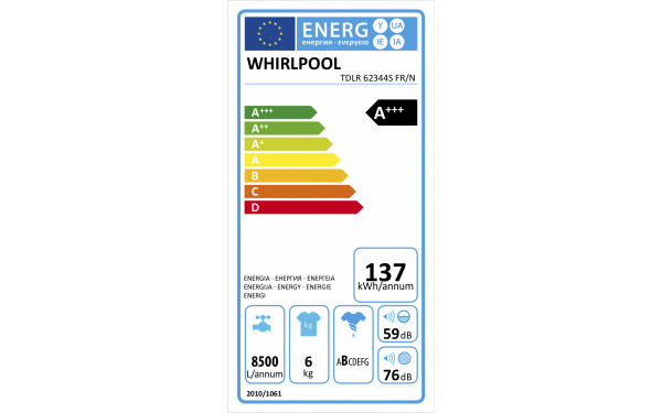 WHIRLPOOL TDLR62344SFR/N - &Eacute;tiquette &eacute;nergie