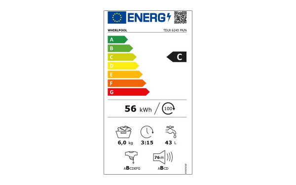 WHIRLPOOL TDLR6245FR/N - &Eacute;tiquette &eacute;nergie v2