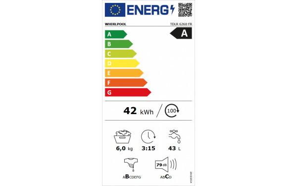 WHIRLPOOL TDLR6260FR - &Eacute;tiquette &eacute;nergie v2