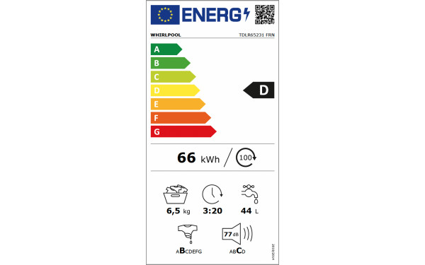 WHIRLPOOL TDLR65231FRN - &Eacute;tiquette &eacute;nergie v2