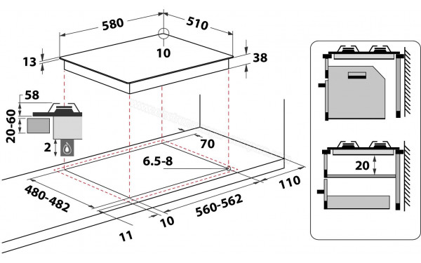 WHIRLPOOL TGML 660 NB - Dimensions
