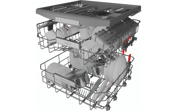 WHIRLPOOL W0ID751AX - Vue du panier inf&eacute;rieur, sup&eacute;rieur et tiroir sup&eacute;rieur