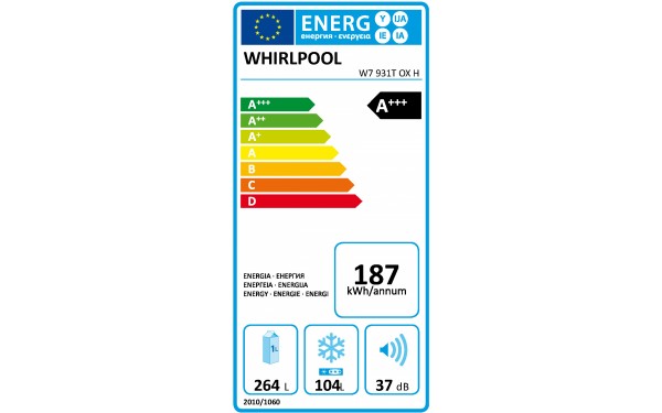WHIRLPOOL W7931TOXH - &Eacute;tiquette &eacute;nergie