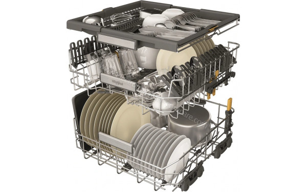 WHIRLPOOL W7FHS51 - Vue du panier inf&eacute;rieur, sup&eacute;rieur et tiroir sup&eacute;rieur