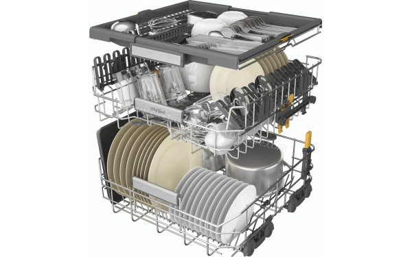 WHIRLPOOL W7IHF60TUS - Vue du panier inf&eacute;rieur, sup&eacute;rieur et tiroir sup&eacute;rieur