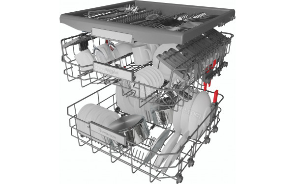 WHIRLPOOL WD0BD851AX - Vue du panier inf&eacute;rieur, sup&eacute;rieur et tiroir sup&eacute;rieur