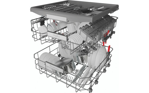 WHIRLPOOL WDBO3T341PX - Vue du panier inf&eacute;rieur, sup&eacute;rieur et tiroir sup&eacute;rieur