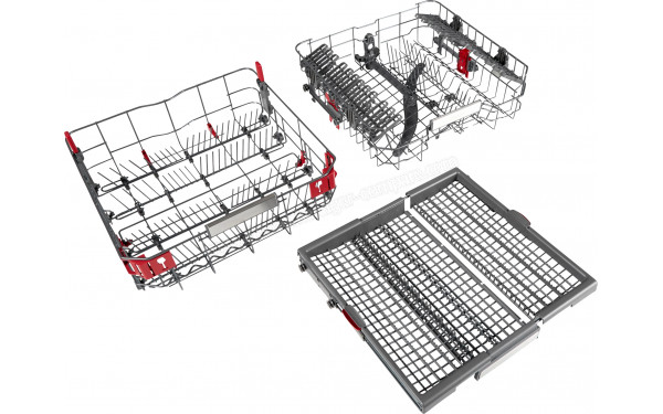 WHIRLPOOL WFP5O41PLGX - Vue du panier inf&eacute;rieur, sup&eacute;rieur et tiroir sup&eacute;rieur