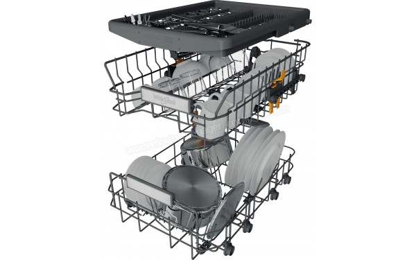 WHIRLPOOL WH6FB10BS7A0X - Vue du panier inf&eacute;rieur, sup&eacute;rieur et tiroir sup&eacute;rieur