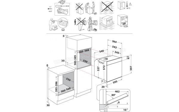 WHIRLPOOL WK5BAFS81PM1S - Dimensions (cr&eacute;dit : Boulanger)