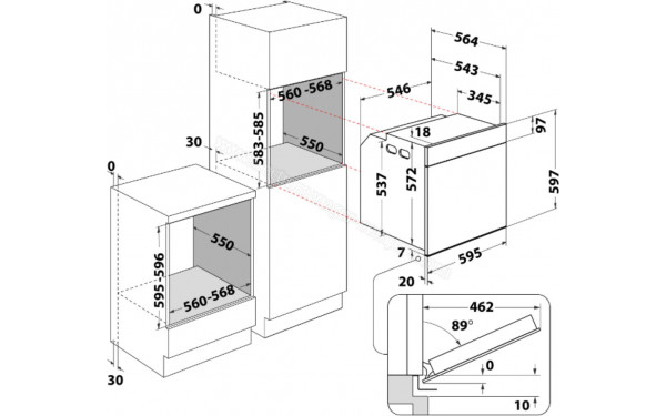 WHIRLPOOL WOI6A81PT1SBAF - Dimensions