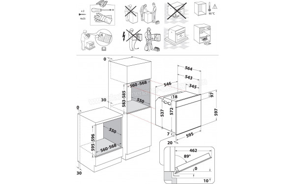 WHIRLPOOL WOI7A8FPT1SBAF - Dimensions