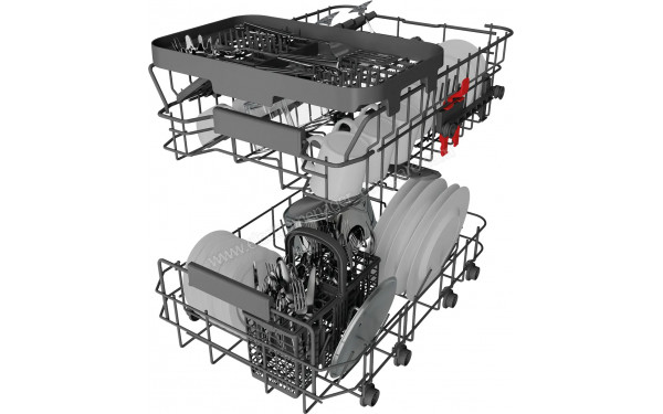 WHIRLPOOL WSIC3M27C - Vue du panier inf&eacute;rieur, sup&eacute;rieur et tiroir sup&eacute;rieur