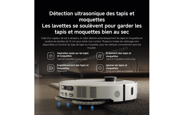 XIAOMI Robot Vacuum 5 Pro Blanc - D&eacute;tection ultrasonique des tapis et moquettes